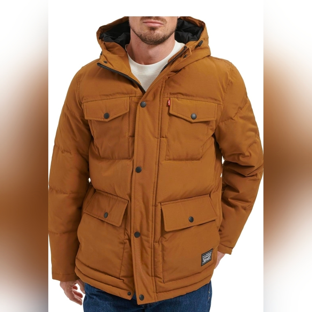 New Levi's Men's Arctic Cloth Quilted Performance Parka LM4SP320 Brown Hooded M